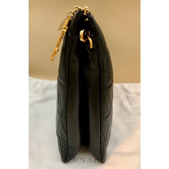 VERSACE Virtus V Bag Black Shoulder Crossbody Clutch Quilted Strap Authentic NEW - Picture 6 of 15